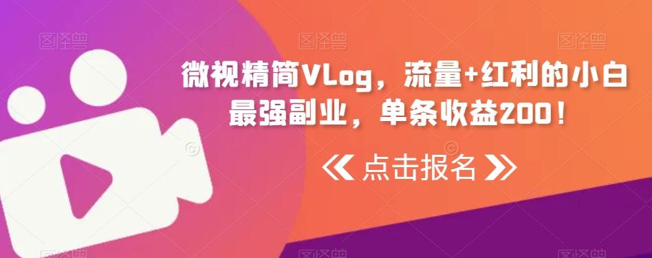微视精简Vlog，流量+红利的小白最强副业，单条收益200！-搞钱日记