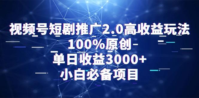 视频号短剧推广2.0高收益玩法，100%原创，单日收益3000+，小白必备项目-搞钱日记