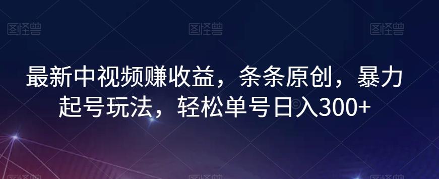 最新中视频赚收益，条条原创，暴力起号玩法，轻松单号日入300+【揭秘】-搞钱日记