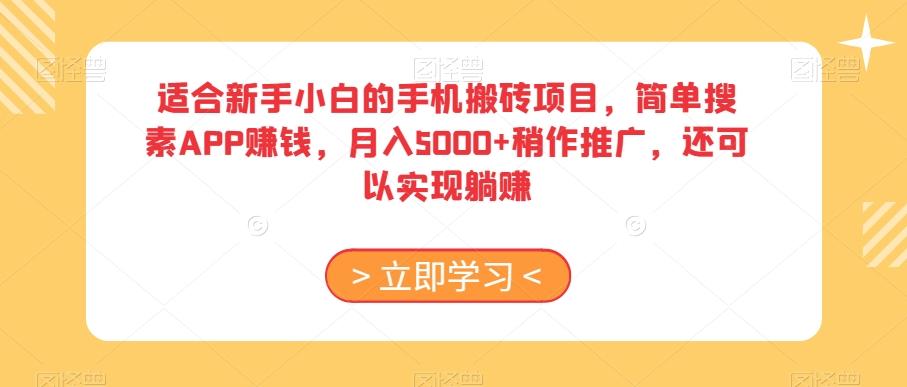 适合新手小白的手机搬砖项目，简单搜素APP赚钱，月入5000+稍作推广，还可以实现躺赚【揭秘】-搞钱日记