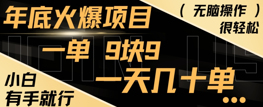 年底火爆项目，一单9.9，一天几十单，只需一部手机，傻瓜式操作，小白有手就行-搞钱日记