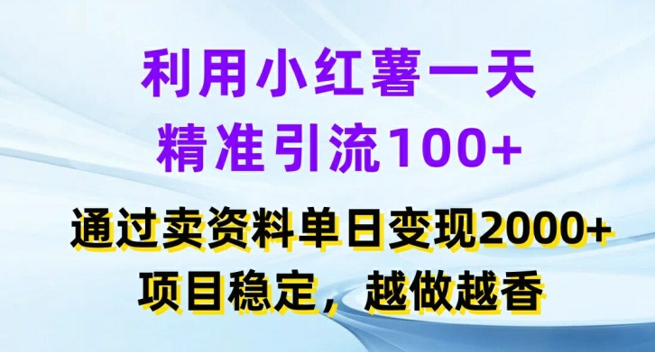 利用小红书一天精准引流100+，通过卖项目单日变现2k+，项目稳定，越做越香【揭秘】-搞钱日记