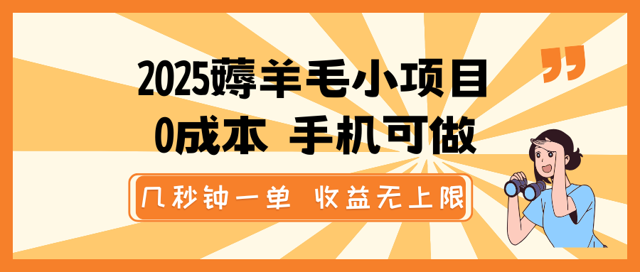2025薅羊毛小项目，0成本 手机可做，几秒钟一单，收益无上限-搞钱日记