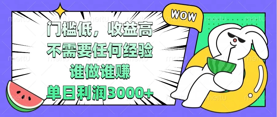 门槛低，收益高，不需要任何经验，谁做谁赚，单日利润3000+-搞钱日记