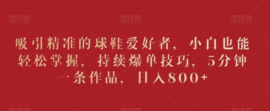 吸引精准的球鞋爱好者，小白也能轻松掌握，持续爆单技巧，5分钟一条作品，日入800+【揭秘】-搞钱日记