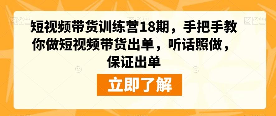 短视频带货训练营18期，手把手教你做短视频带货出单，听话照做，保证出单-搞钱日记