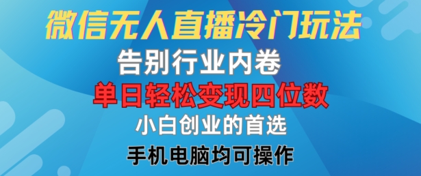 微信无人直播冷门玩法，告别行业内卷，单日轻松变现四位数，小白的创业首选【揭秘】-搞钱日记