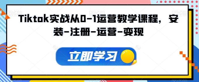 Tiktok实战从0-1运营教学课程，安装-注册-运营-变现-搞钱日记