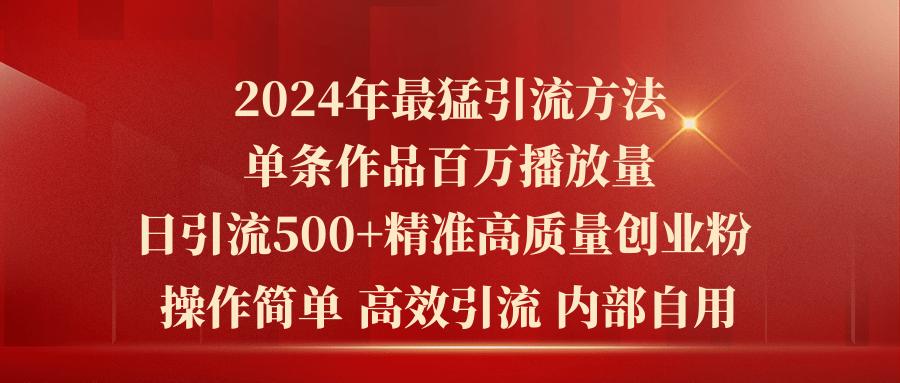 2024年最猛暴力引流方法，单条作品百万播放 单日引流500+高质量精准创业粉-搞钱日记