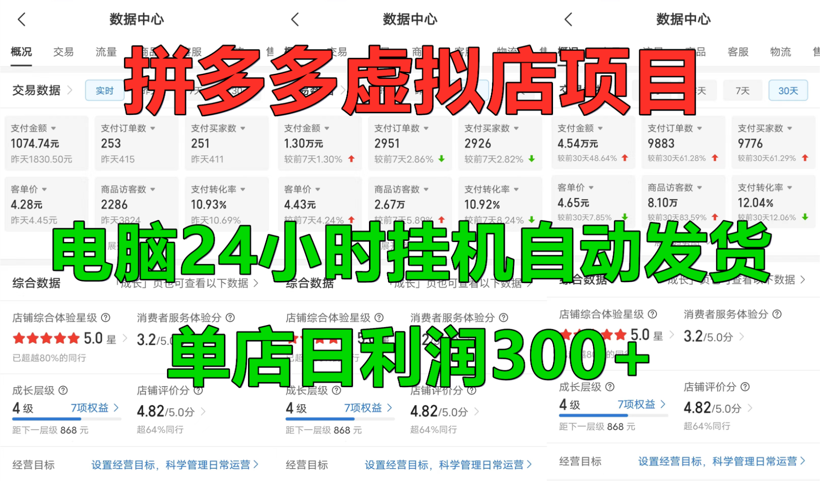 拼多多虚拟店铺项目，电脑挂机自动发货，单店日利润300+-搞钱日记