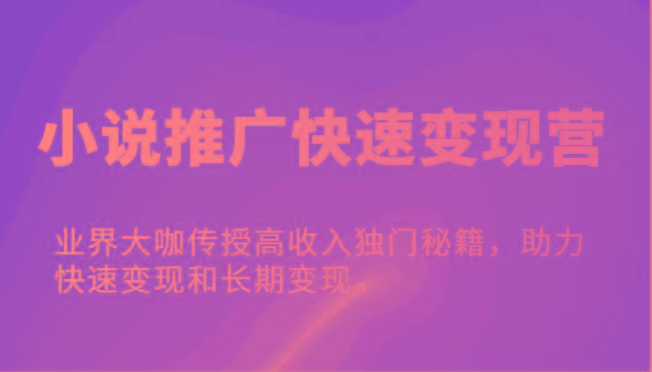 小说推广快速变现营-业界大咖传授高收入独门秘籍，助力快速变现和长期变现。-搞钱日记