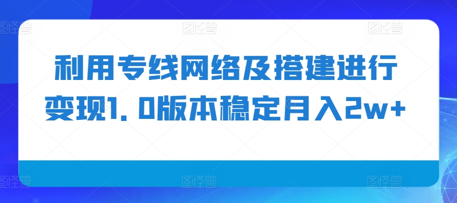 利用专线网络及搭建进行变现1.0版本稳定月入2w+【揭秘】-搞钱日记