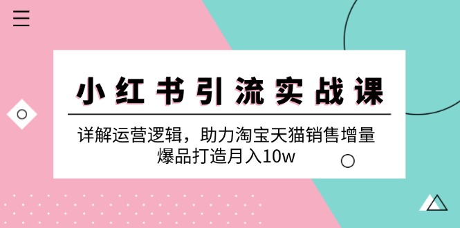 小红书引流实战课：详解运营逻辑，助力淘宝天猫销售增量，爆品打造月入10w-搞钱日记