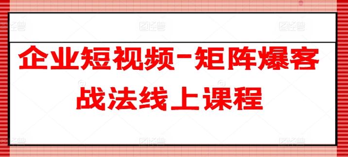 企业短视频-矩阵爆客战法线上课程-搞钱日记