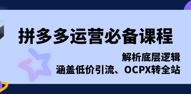 拼多多运营必备课程，解析底层逻辑，涵盖低价引流、OCPX转全站-搞钱日记