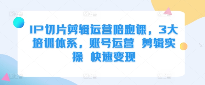 IP切片剪辑运营陪跑课，3大培训体系，账号运营 剪辑实操 快速变现-搞钱日记