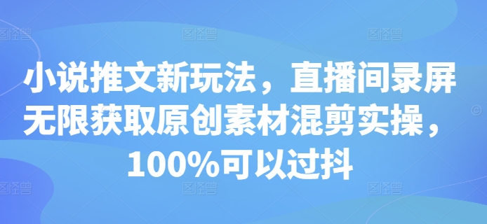 小说推文新玩法，直播间录屏无限获取原创素材混剪实操，100%可以过抖-搞钱日记