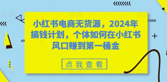 小红书电商无货源，2024年搞钱计划，个体如何在小红书风口赚到第一桶金-搞钱日记