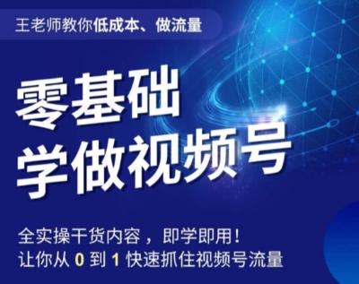王老师教你低成本、做流量，零基础学做视频号，0-1快速抓住视频号流量-搞钱日记
