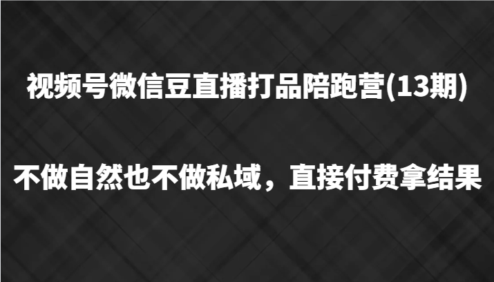视频号微信豆直播打品陪跑(13期)，不做不自然流不做私域，直接付费拿结果-搞钱日记