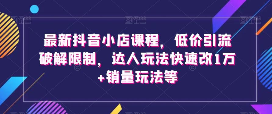 最新抖音小店课程，低价引流破解限制，达人玩法快速改1万+销量玩法等-搞钱日记