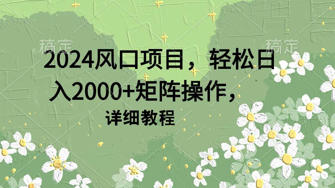 (9652期)2024风口项目，轻松日入2000+矩阵操作，详细教程-搞钱日记