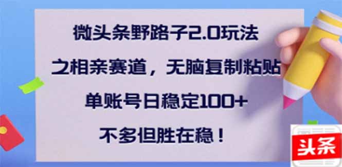 微头条野路子2.0玩法之相亲赛道，无脑搬砖复制粘贴，单账号日稳定300+...-搞钱日记
