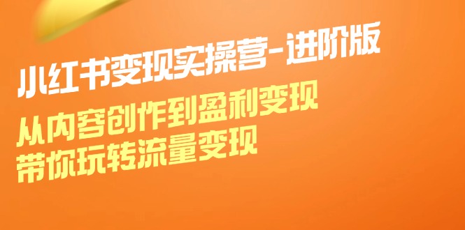 小红书变现实操营进阶版：从内容创作到盈利变现，带你玩转流量变现-搞钱日记