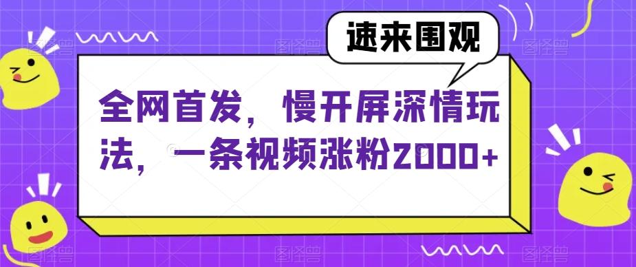 全网首发，慢开屏深情玩法，一条视频涨粉2000+【揭秘】-搞钱日记