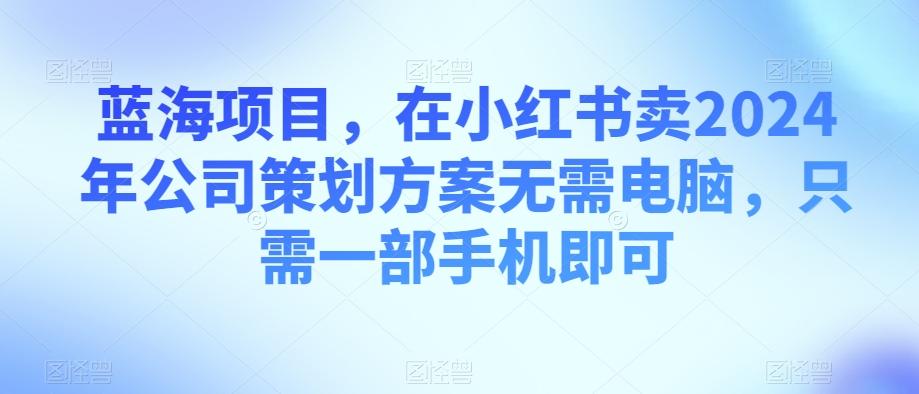 蓝海项目，在小红书卖2024年公司策划方案无需电脑，只需一部手机即可-搞钱日记