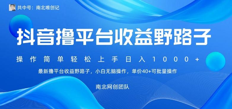 最新撸抖音平台收益野路子，操作简单，单价高，小白可无脑操作可日入1000+-搞钱日记