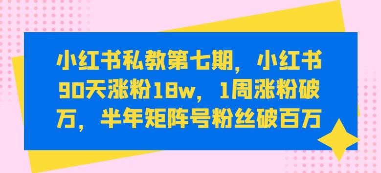 小红书私教第七期，小红书90天涨粉18w，1周涨粉破万，半年矩阵号粉丝破百万-搞钱日记