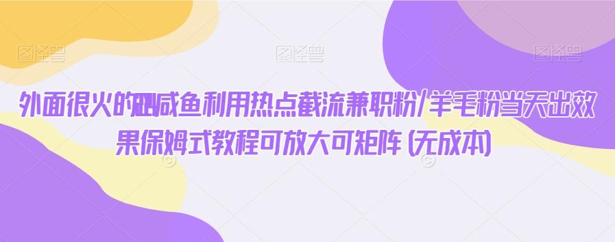 外面很火的2024咸鱼利用热点截流兼职粉/羊毛粉当天出效果保姆式教程可放大可矩阵(无成本)-搞钱日记