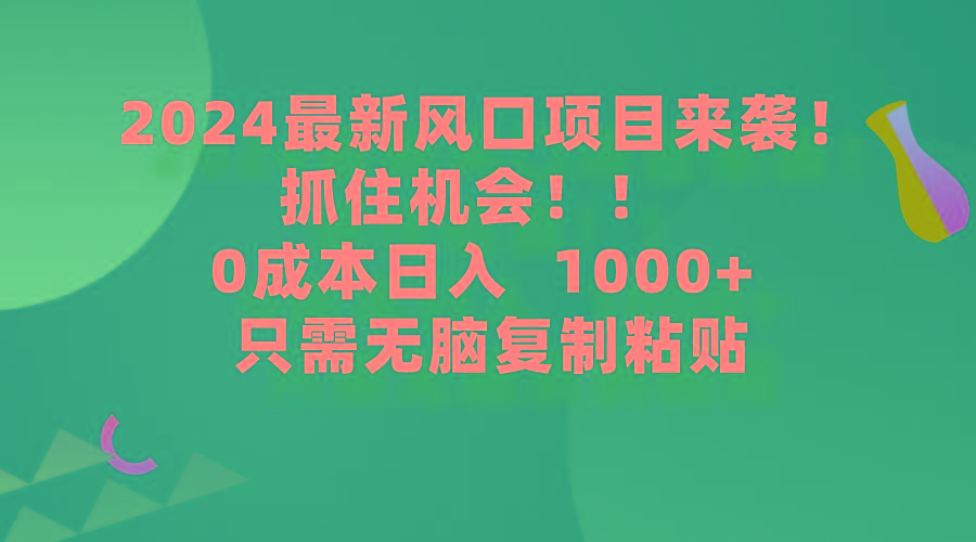 (9899期)2024最新风口项目来袭，抓住机会，0成本一部手机日入1000+，只需无脑复...-搞钱日记