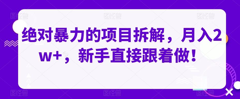 绝对暴力的项目拆解，月入2w+，新手直接跟着做！-搞钱日记