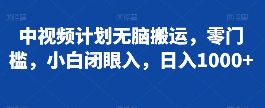 中视频计划无脑搬运，零门槛，小白闭眼入，日入1000+-搞钱日记