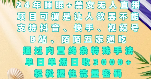 2024年睡眠+美女无人直播，通过内置线条特殊手法，单场日收3k+，轻松握住流量密码【揭秘】-搞钱日记