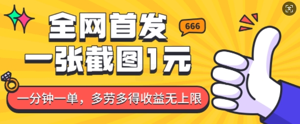 全网首发，一张截图1块钱，一分钟一单，多劳多得，收益无上限-搞钱日记