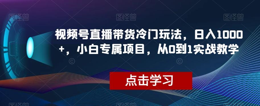 视频号直播带货冷门玩法，日入1000+，小白专属项目，从0到1实战教学【揭秘】-搞钱日记