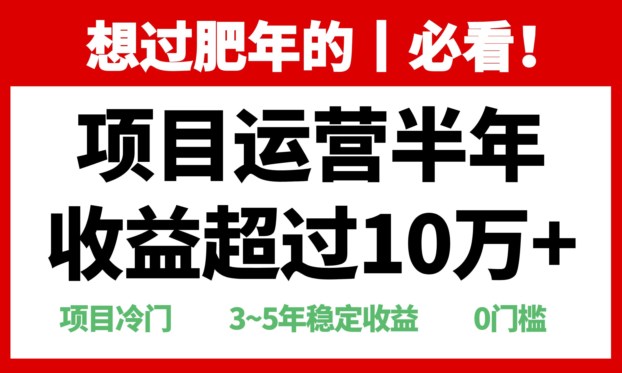 年前过肥年的必看的超冷门项目，半年收益超过10万+，-搞钱日记