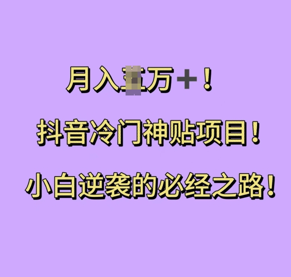 抖音冷门神贴项目，小白逆袭的必经之路，月入过W【揭秘】-搞钱日记