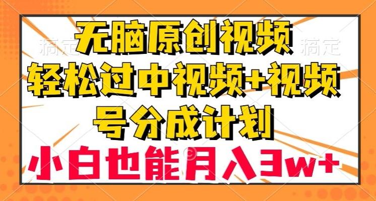无脑原创视频，轻松过中视频+视频号分成计划，小白也能月入3w+【揭秘】-搞钱日记