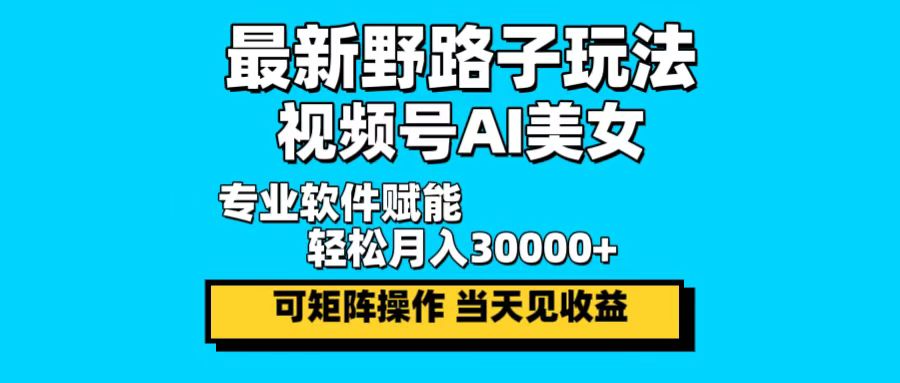 最新野路子玩法，视频号AI美女，当天见收益，轻松月入30000＋-搞钱日记