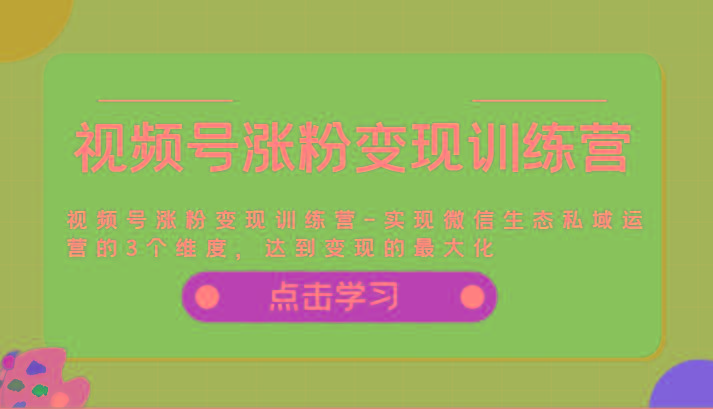视频号涨粉变现训练营-实现微信生态私域运营的3个维度，达到变现的最大化-搞钱日记