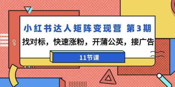 小红书达人矩阵变现营第3期，找对标，快速涨粉，开蒲公英，接广告(11节课)-搞钱日记