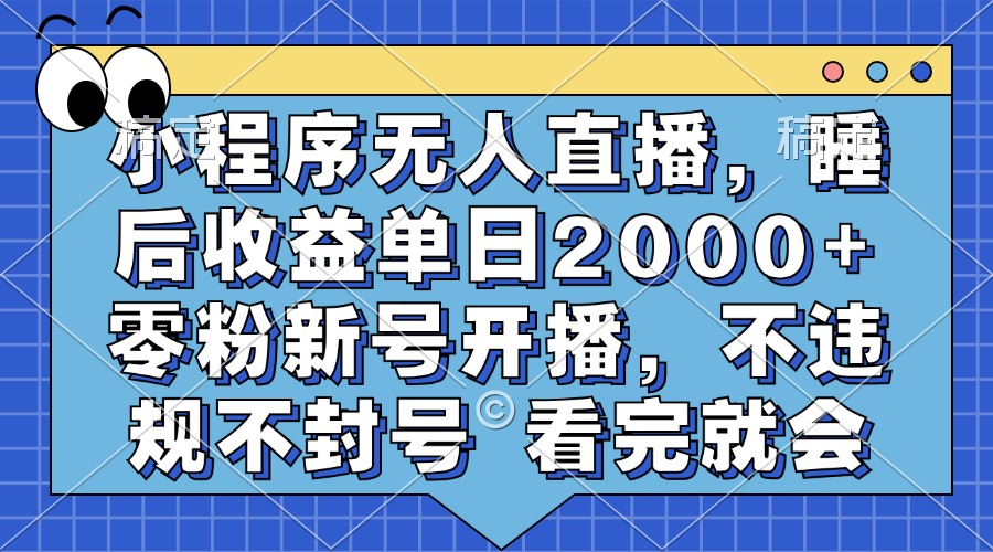 小程序无人直播，睡后收益单日2000+ 零粉新号开播，不违规不封号 看完就会-搞钱日记