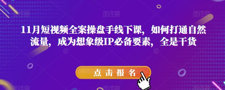 11月短视频全案操盘手线下课，如何打通自然流量，成为想象级IP必备要素，全是干货-搞钱日记