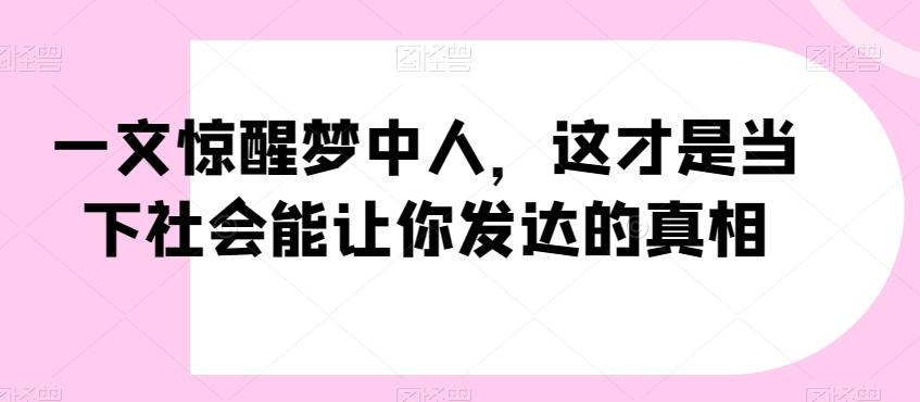 一文惊醒梦中人，这才是当下社会能让你发达的真相【公众号付费文章】-搞钱日记