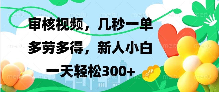 审核视频，几秒一单，多劳多得，新人小白一天轻松300+-搞钱日记