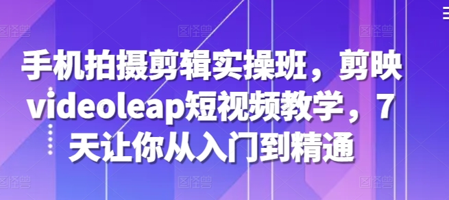 手机拍摄剪辑实操班，剪映videoleap短视频教学，7天让你从入门到精通-搞钱日记
